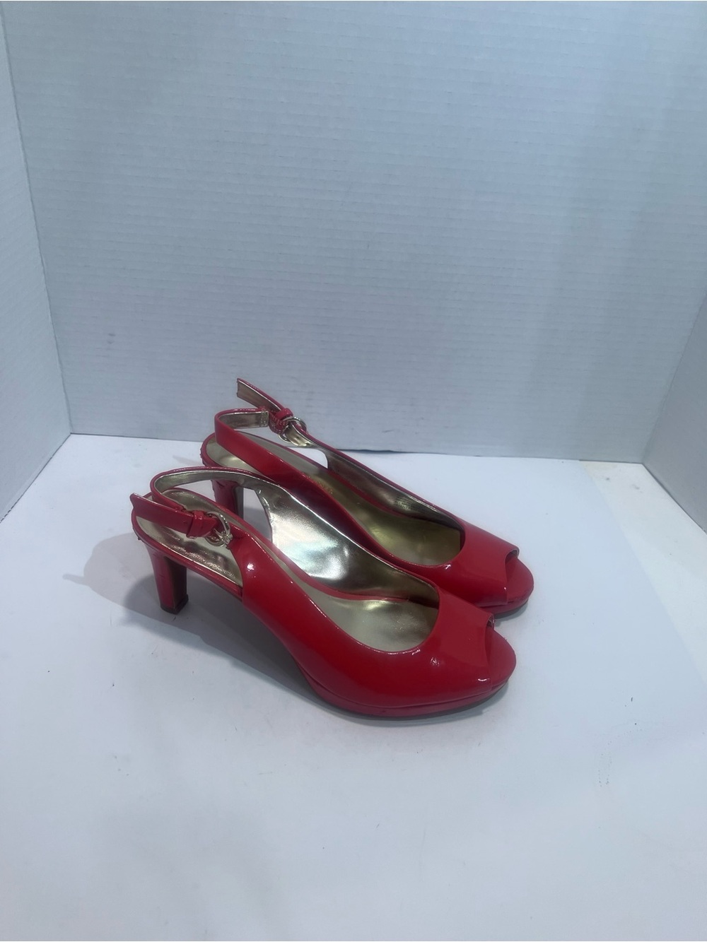Etienne Aigner Red Patent Peep-Toe Slingback Heels